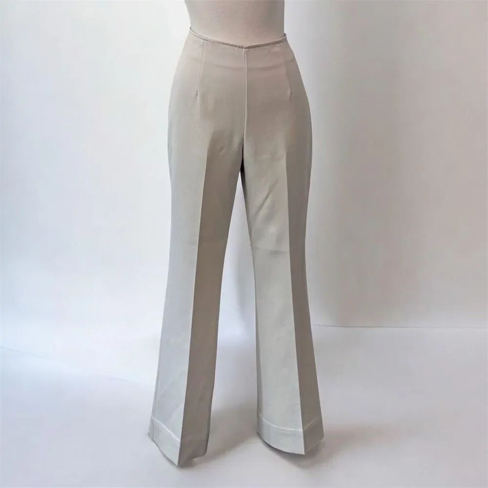 Vintage Pandora Casuals Tan Khaki High Rise Flare Pants Flat Front 28”